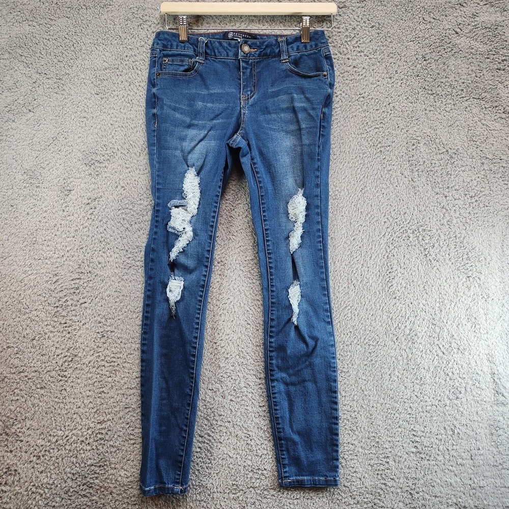 Boom Boom Jeans Juniors 7 Blue Denim Stretch 5 Pockets‎ Skinny Leg Distressed